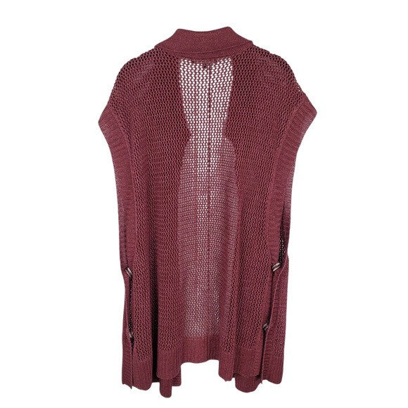 Lafayette 148 Burgundy Hemp Open Knit Side Snap Sleeveless Cardigan Sweater XL - Picture 2 of 6